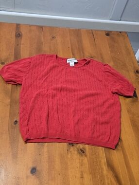 Vintage Pendleton‎ Sweater Womens M Red Cable Knit Cotton Short Sleeve Crewneck